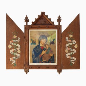 Trittico religioso neogotico di Maria del Perpetuo Soccorso, anni 1890-1910