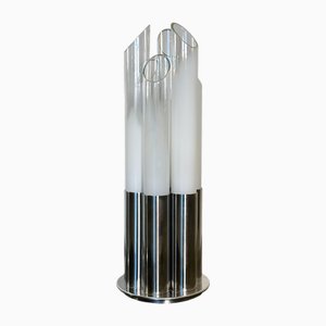 Lámpara de mesa de acero y vidrio de Mazzega, años 70