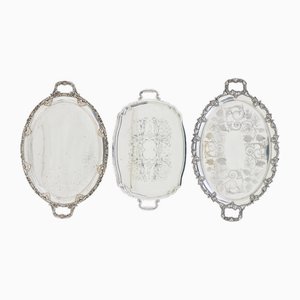 Vintage Silver Plate Ornate Trays, 1950, Set of 3