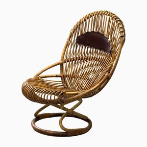 Wicker and Leather Armchair, 1960s