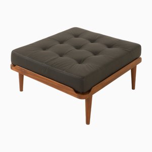 Large Ottoman in Teak and Black Leather in the style of Grete Jalk, 1960s