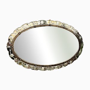 Italian Art Nouveau Wall Mirror with Acid Etchings and Pink Glass, 1890s