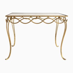 French Coffee Table in Gilded Metal with Eglomized Mirror Top by René Drouet, 20th Century