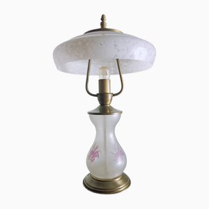 Lámpara vintage de vidrio esmerilado con flores, años 50