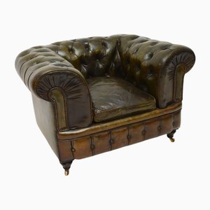 Antiker viktorianischer Chesterfield Stuhl aus Leder, 1880