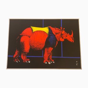Original Untitled Rhinoceros Screen Print Poster by René Gruau, 1990s