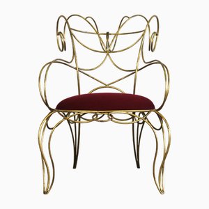 Ram Armchair in Iron and Red Velvet by Andrè Dubreuil for Ceccotti, 1990s