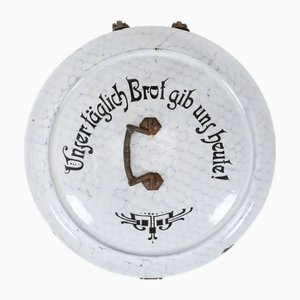 German Enamel Bread Bin with Honeycomb Pattern, 1890s