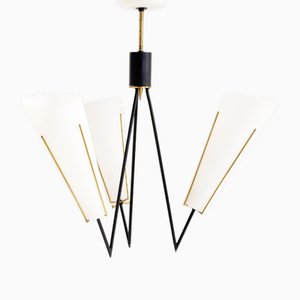 Lampada a sospensione in metallo opalino e nero e dorato del XX secolo, Scandinavia, anni '60