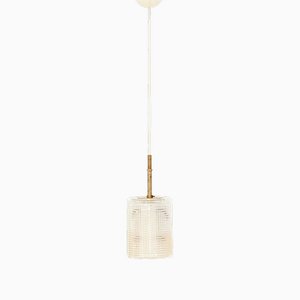 Lampada Mid-Century in ottone e cristallo attribuita a Carl Fagerlund per Orrefors, Svezia, anni '60