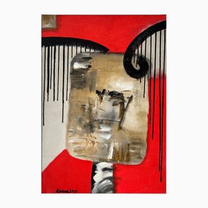 Philippe Zanolino, Red Abstract Composition, 1990s, Oil on Canvas
