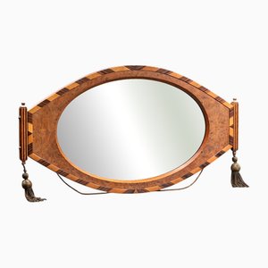 Art Deco Hanging Mirror in Veneer and Marquetry with Ornamental Tassels