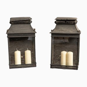 Lanterne antiche in metallo smaltato, set di 2