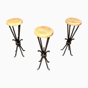 Vintage French Wrought Iron Bar Stools, 1960s, Set of 3