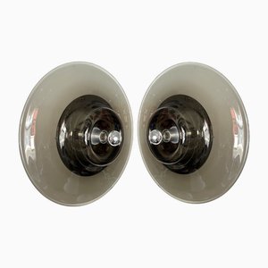 Italian Sconces in Smoke Murano Glass by Pierre Cardin for Venini, 1970s, Set of 2