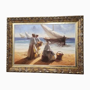 J. Fandos, Marinas, 1990s, Oil on Canvas, Framed