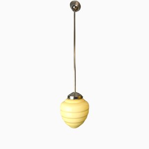 Art Deco Style Cream Opaline Ribbed Glass Beehive, 1960s