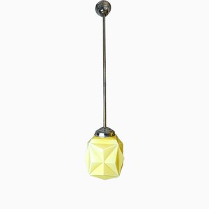 Lampe à Suspension Style Art Déco en Verre Opalin Crème, 1960s