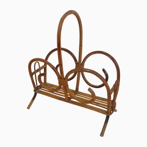 Bamboo and Wicker Magazine Rack with Scrolls, 1960s