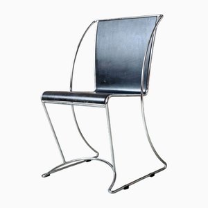 Silla de oficina italiana vintage moderna de madera en negro y cromo, años 70