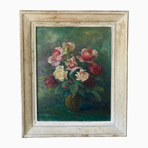 Lepic, Still Life with Rose Bouquet, 1950s, Painting, Framed