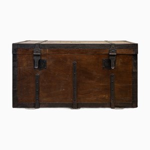 Chest in Walnut with Iron Reinforcements and Carrying Handles from Metzger, Italy, Early 1900s