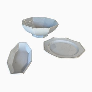 Französisches Keramikgeschirr Set mit Perlen Creil Montereau zugeschrieben, 19. Jh., 3er Set