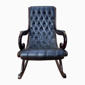 Sedia a dondolo Chesterfield in pelle nera