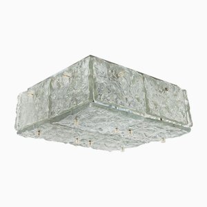 Textured Iced Glass Square Flush Mount attributed to Kalmar, Austria, 1960s