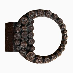 Round Push and Pull Door Handle in Bronze with Relief Ring, 1970s
