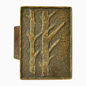 Maniglia rettangolare per porta push and pull in bronzo con albero in rilievo, anni '70