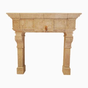 20th Century Hand-Carved Limestone Fireplace Mantle with Classical Acanthus