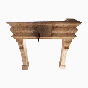 20th Century French Limestone Fireplace with Stacked Molding and Sculpted Jambs