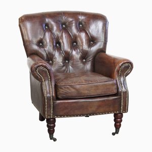 Cognac-Colored Leather Chesterfield Armchair