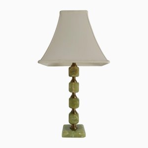 Light Green Onyx and Brass Table Lamp by Tornborg & Co., Sweden, 1970s