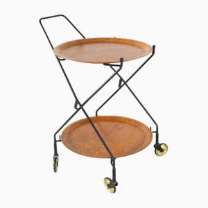 Carrello con vassoi rotondi in stile Jie Giantofte, anni '70