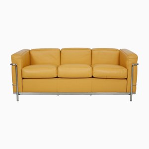 LC2 3 Seater Sofa in Curry Yellow Leather from Le Corbusier