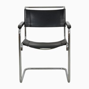 Fauteuil S34 en Cuir Noir par Mart Stam, 1990s