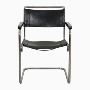 S34 Armchair in Black Leather by Mart Stam, 1990s