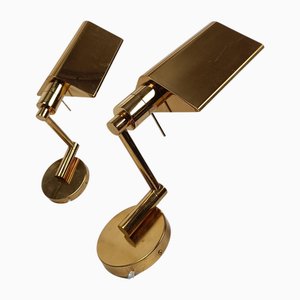 Lampade da parete regolabili placcate in ottone con braccioli, Italia, anni '70, set di 2