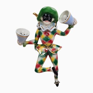 Mid-Century Ceramic Venetian Harlequin Carnival Mask Wall Light, 1950s