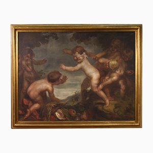 Mattia Traverso, Cherubs' Game, 1930, Oil on Canvas, Framed