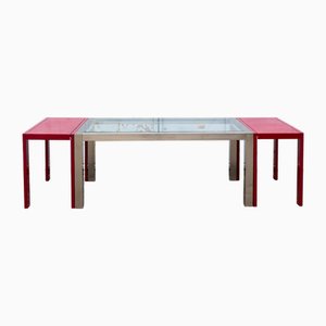 Tables Modulaires en Acier et Verre, Italie, 1980s, Set de 3
