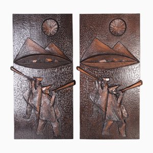 Wall Relief of Traditional Mountain Shepherds from Ruch Liberec, Former Czechoslovakia, 1970s, Set of 2