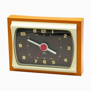 Horloge Space Age Crème Moutarde et Marron de Japy, 1970s