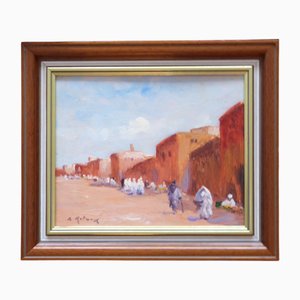 Bruno Retaux, Marrakech, 1970s, Oil on Panel, Framed