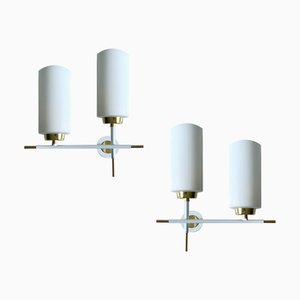 Architektonische Mid-Century Wandleuchten aus Glas & Messing, 1970er, 2er Set