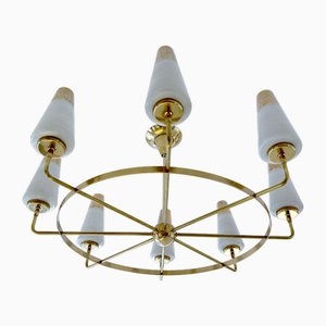 Großer italienischer Vintage Kronleuchter aus Glas & Messing, 1950er