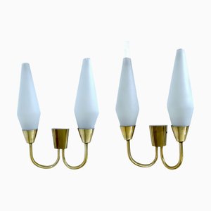 Architektonische Vintage Wandleuchten aus Glas & Messing, 1960er, 2er Set