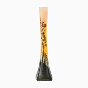 Vintage French Orange and Green Soliflore Glass Vase by François-Théodore Legras
